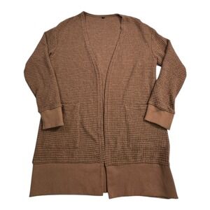 Womens Textured Longline Cardigan Sweater Brown Size S Open Front Pockets